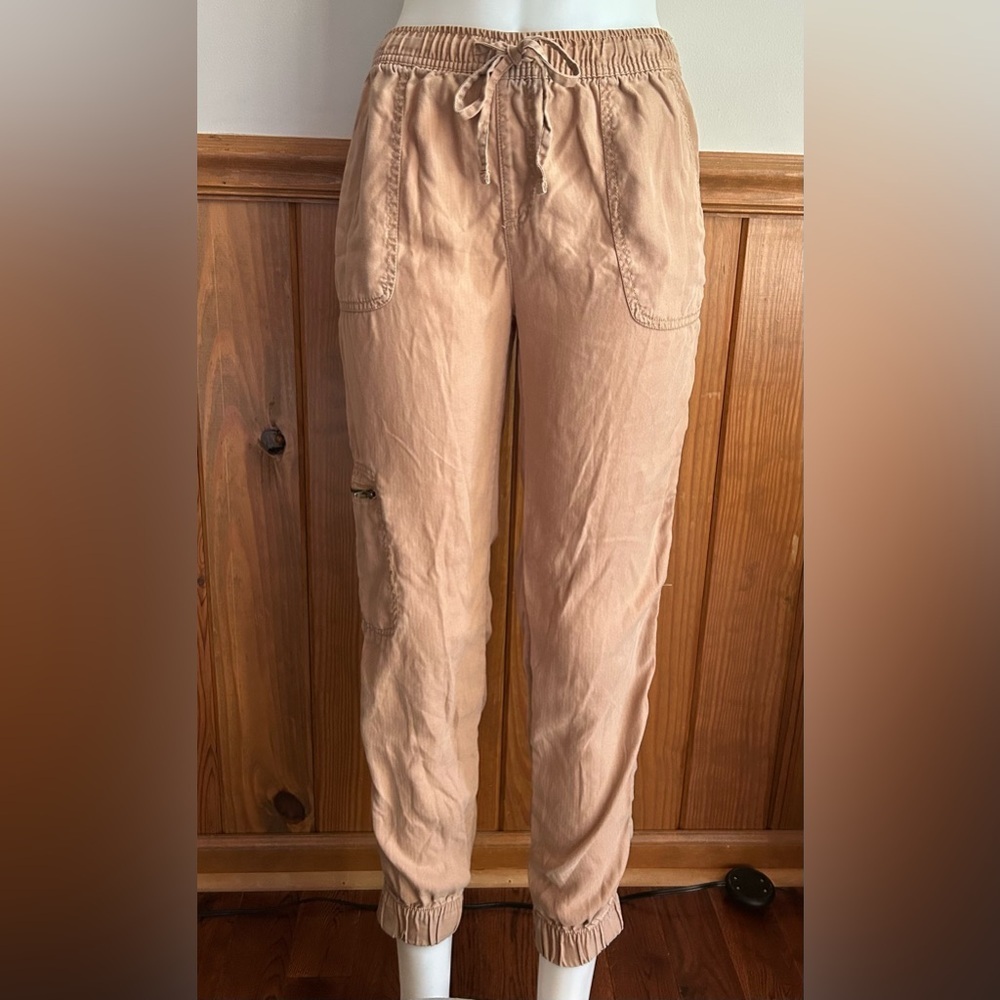 Lyocell, Nicole Miller sz S, cargo khakis, tan, elastic waist & ankles, comfy